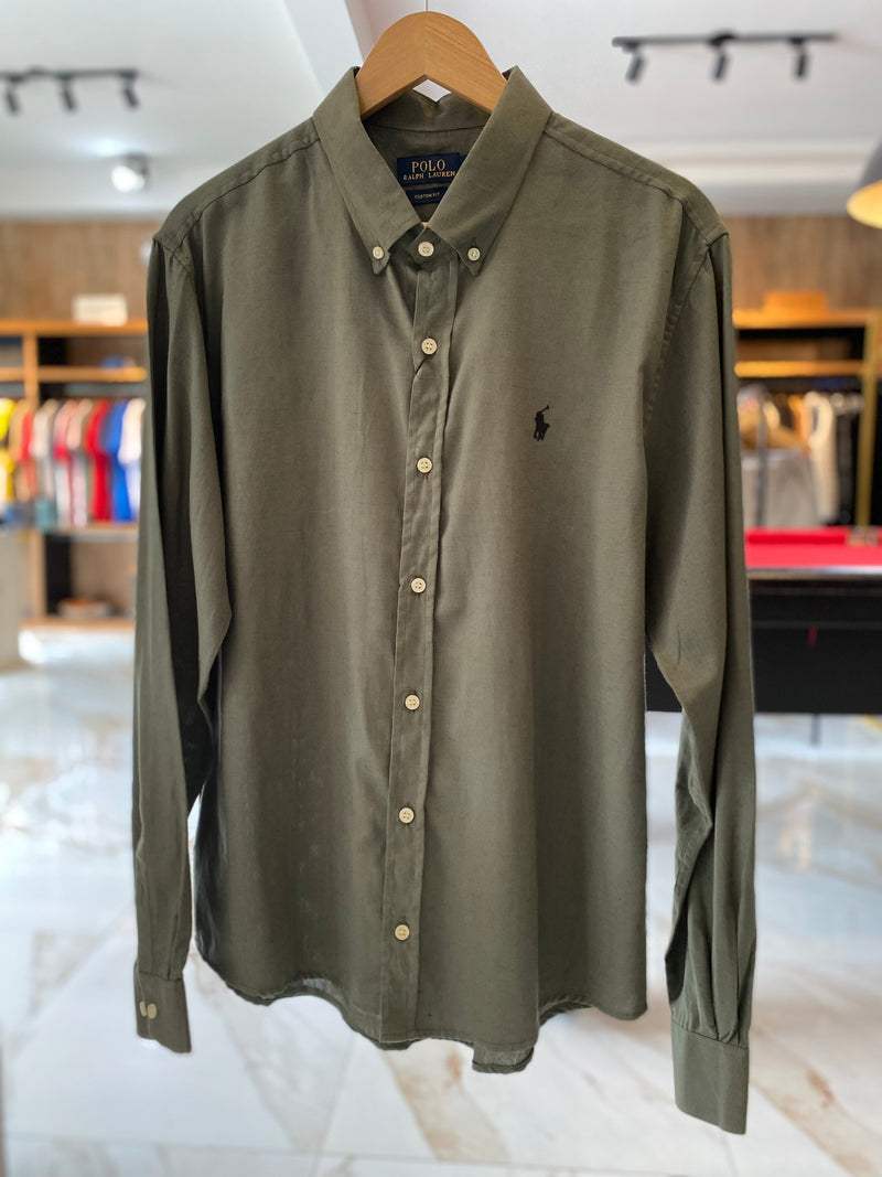Camisa Ralph Lauren Masculina Linho Verde Musgo